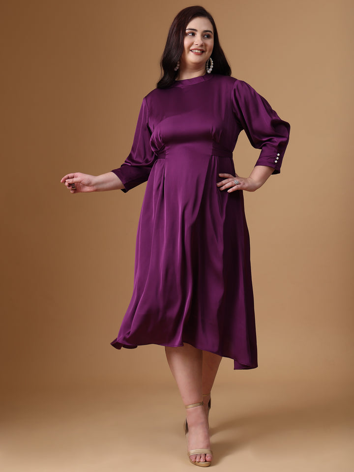 Purple Velvet Satin Flared Dress