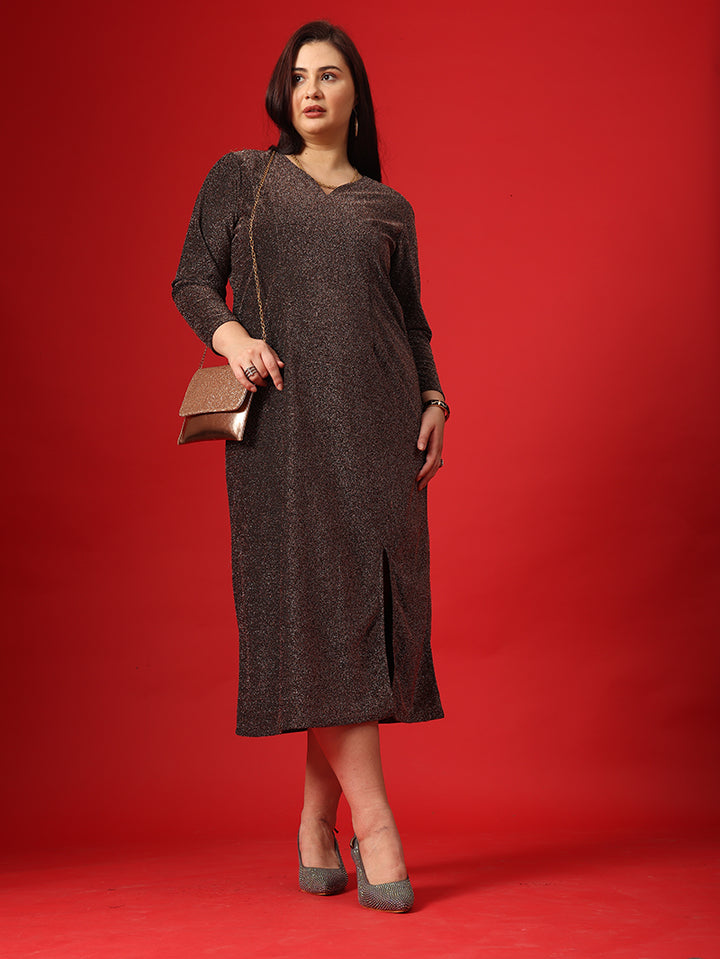 Metalic Brown Straight Dress