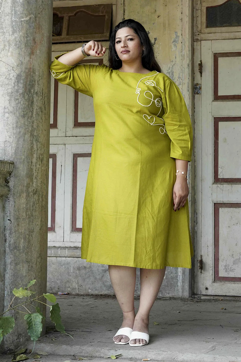 Elegant Cotton liril Green Summer Dress