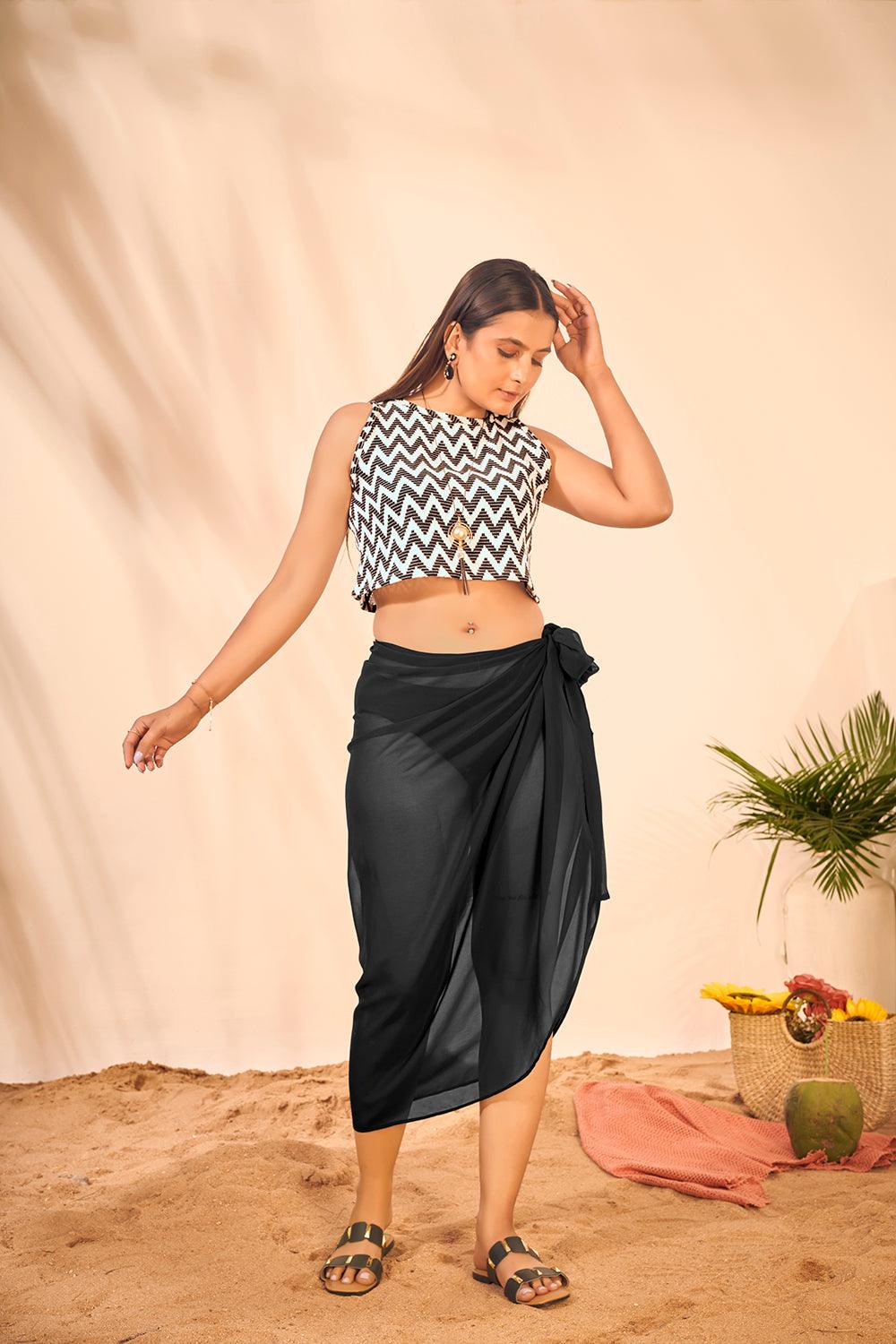 Black Solid Pattern Sarong - Curvy Lane