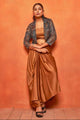 Camel Brown Leaf Print Dhoti Skirt Shrug Co-ord Set