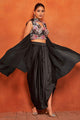 Black Floral Print Dhoti Skirt Crop Top Dupatta Co-ord Set