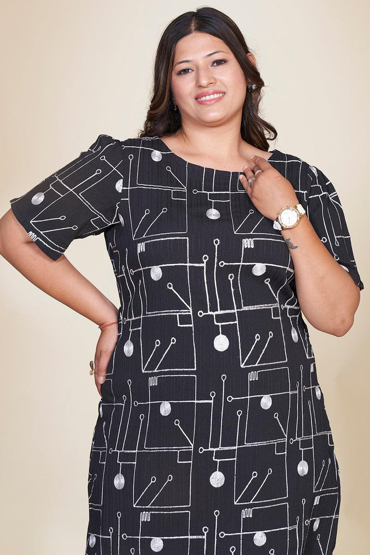 Plus Size Embroidered Black Dress - Curvy Lane