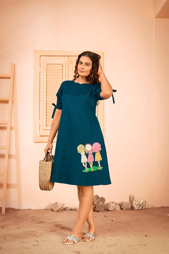 Plus Size Hand Painted Quirky A Line Dress - Curvy Lane