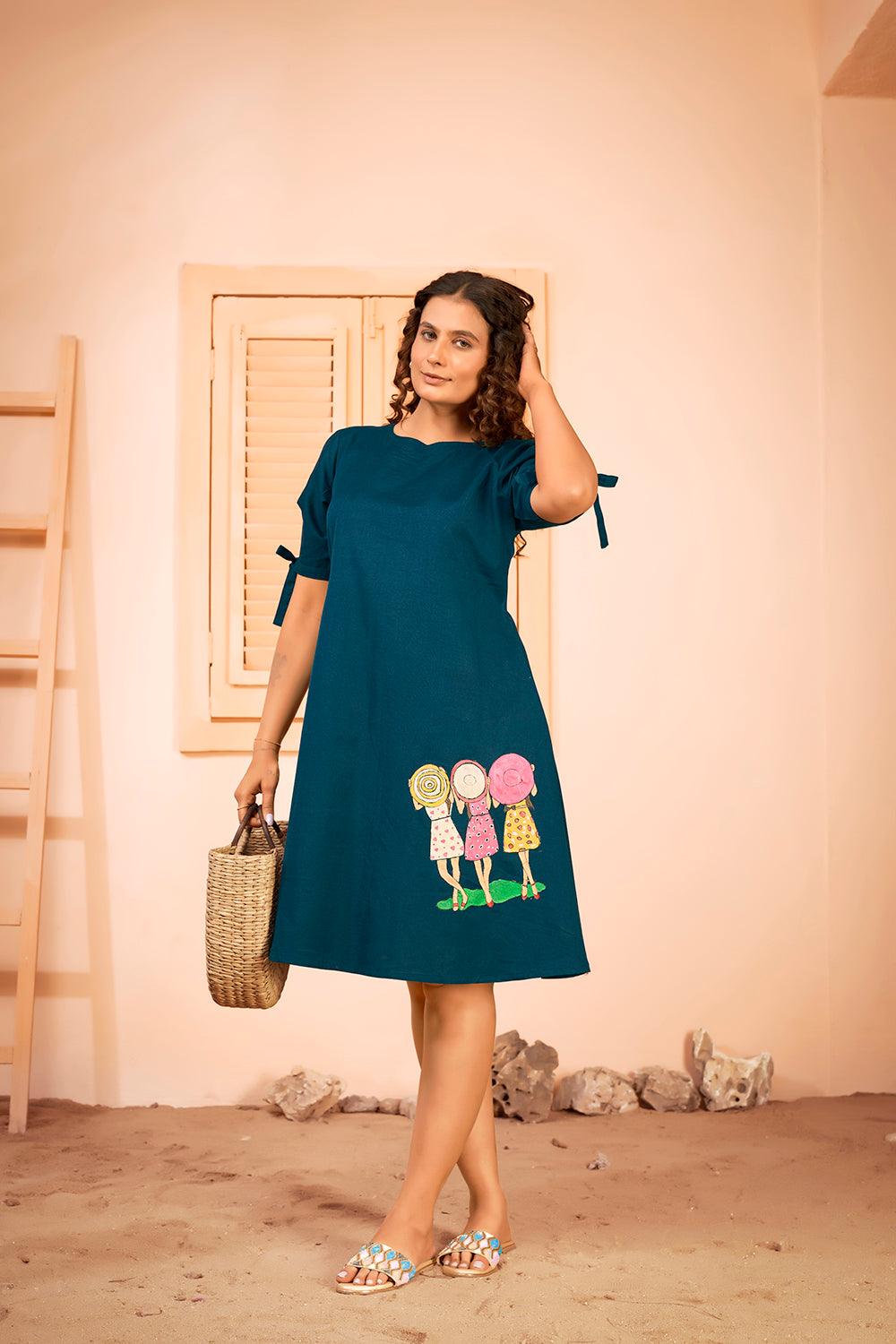 Plus Size Hand Painted Quirky A Line Dress Plus Size Hand Painted Quirky A Line Dress