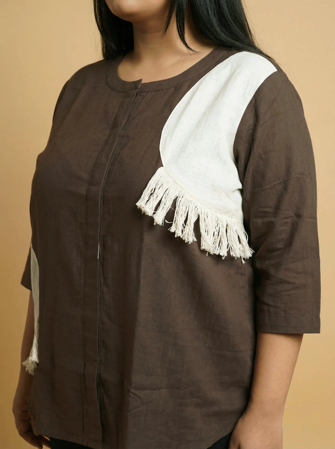 Grey Cotton Patch Work Casual Top