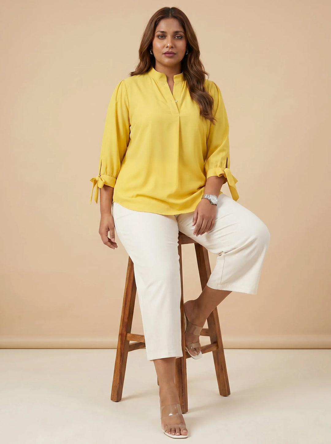 Curvy Lane Women Plus Size High Low Top with Tie Up Long Sleeves