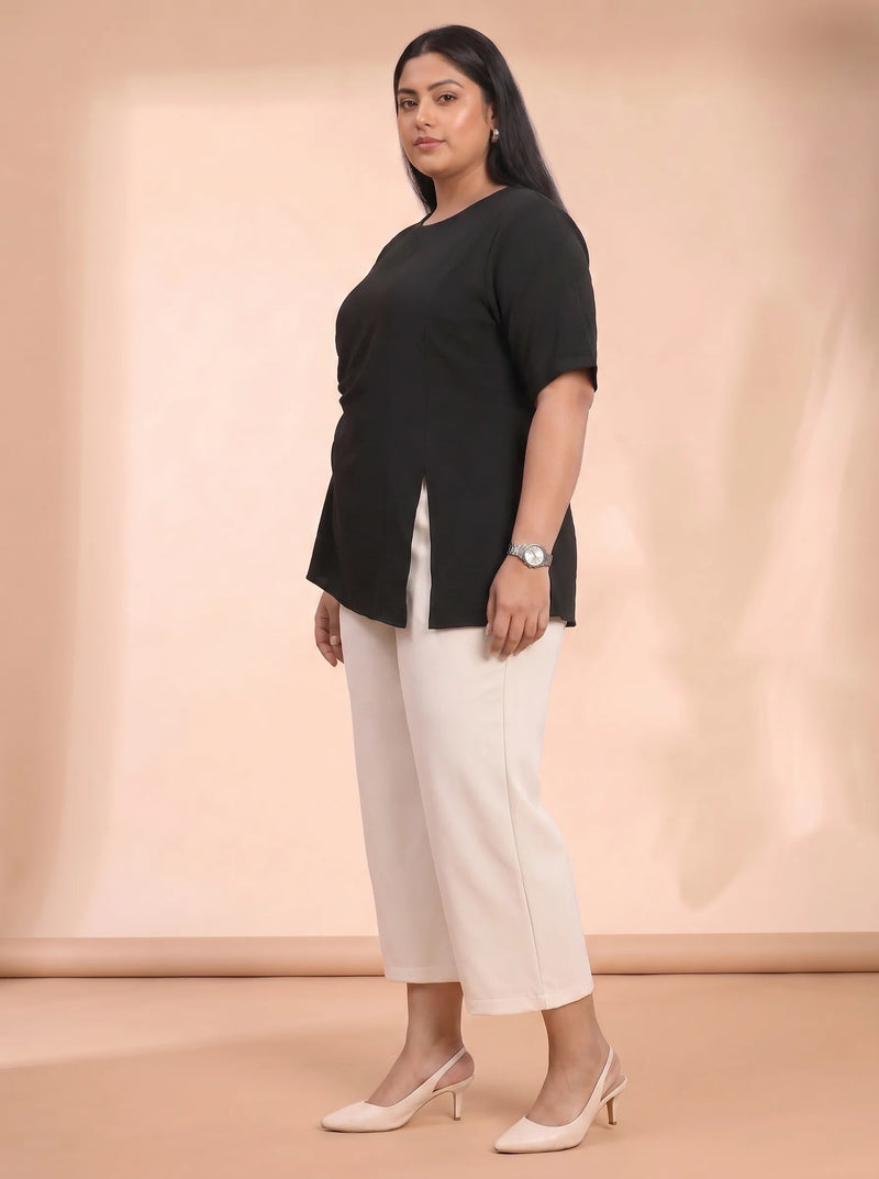 Black asymmetric casual top for women