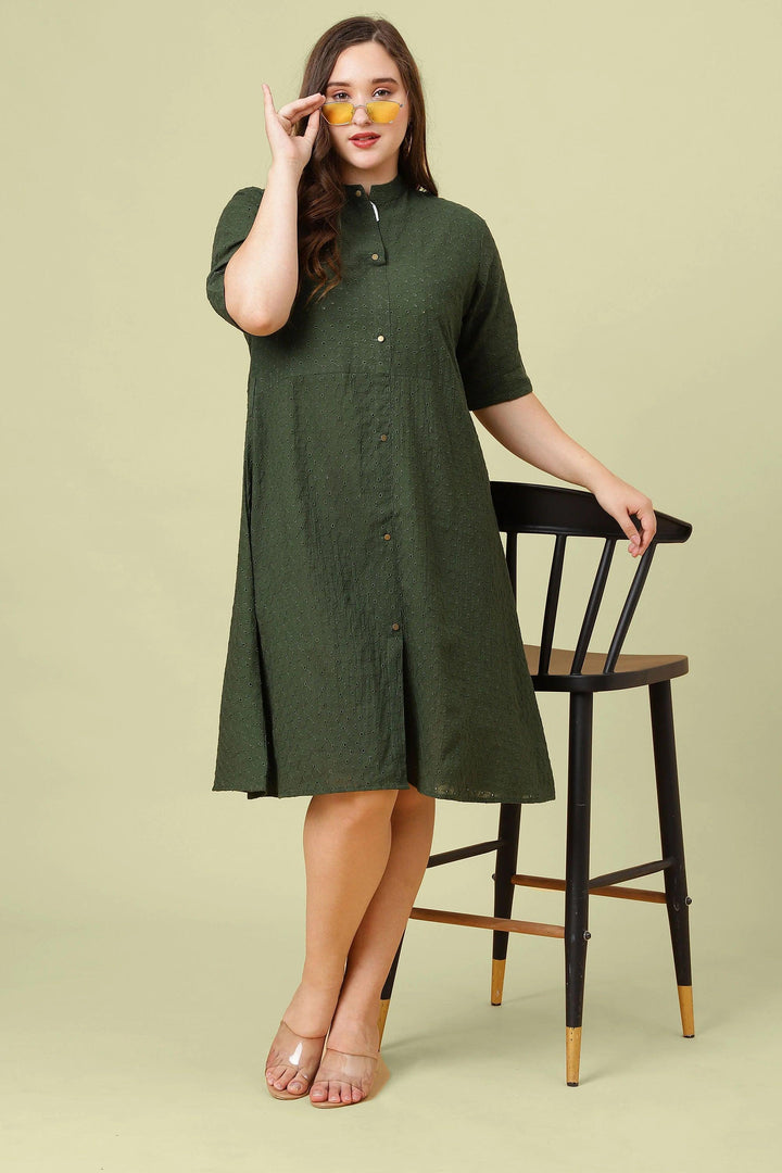 Curvy Lane Women Plus Size Cotton Schfilli Front Full Placket Dress - Curvy Lane