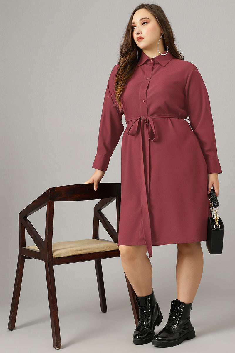 Pink Color Long Top With Fabric Belt For Plus Size Women