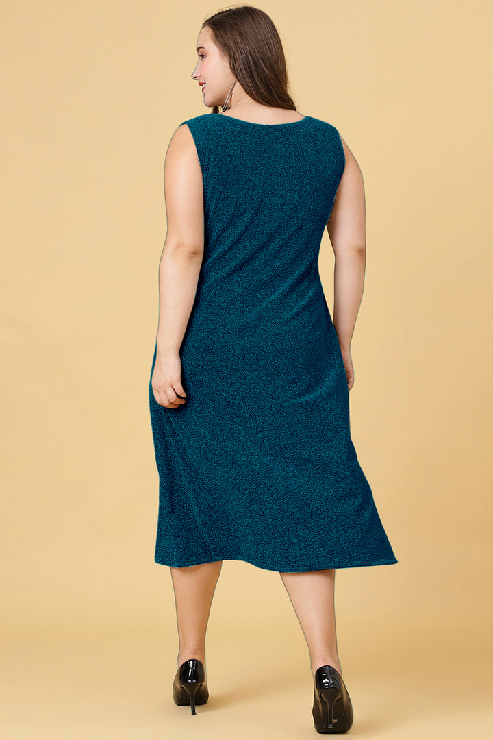 Plus Size Teal Blue Party Wear Shimmer Long Dress