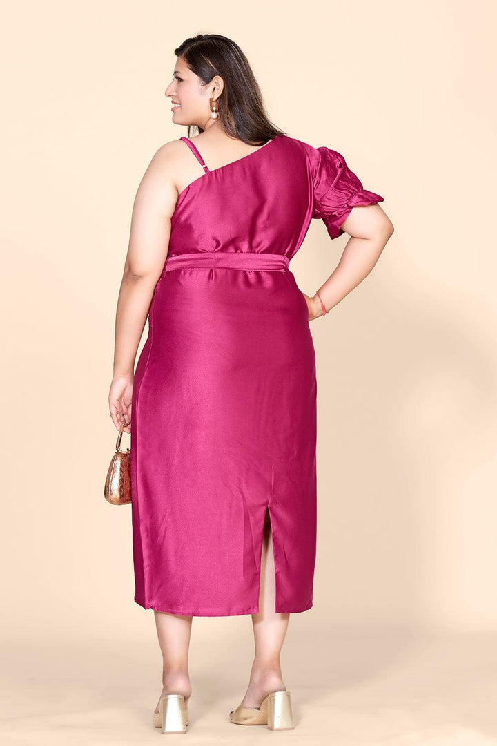 Elegant Velvet Satin One-Shoulder Midi Dress - Curvy Lane