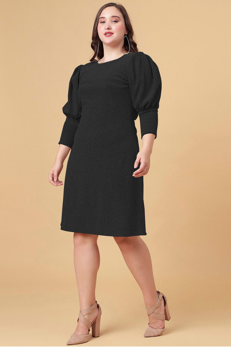 Black Shimmered Puff Sleeves Sheath Party Dress