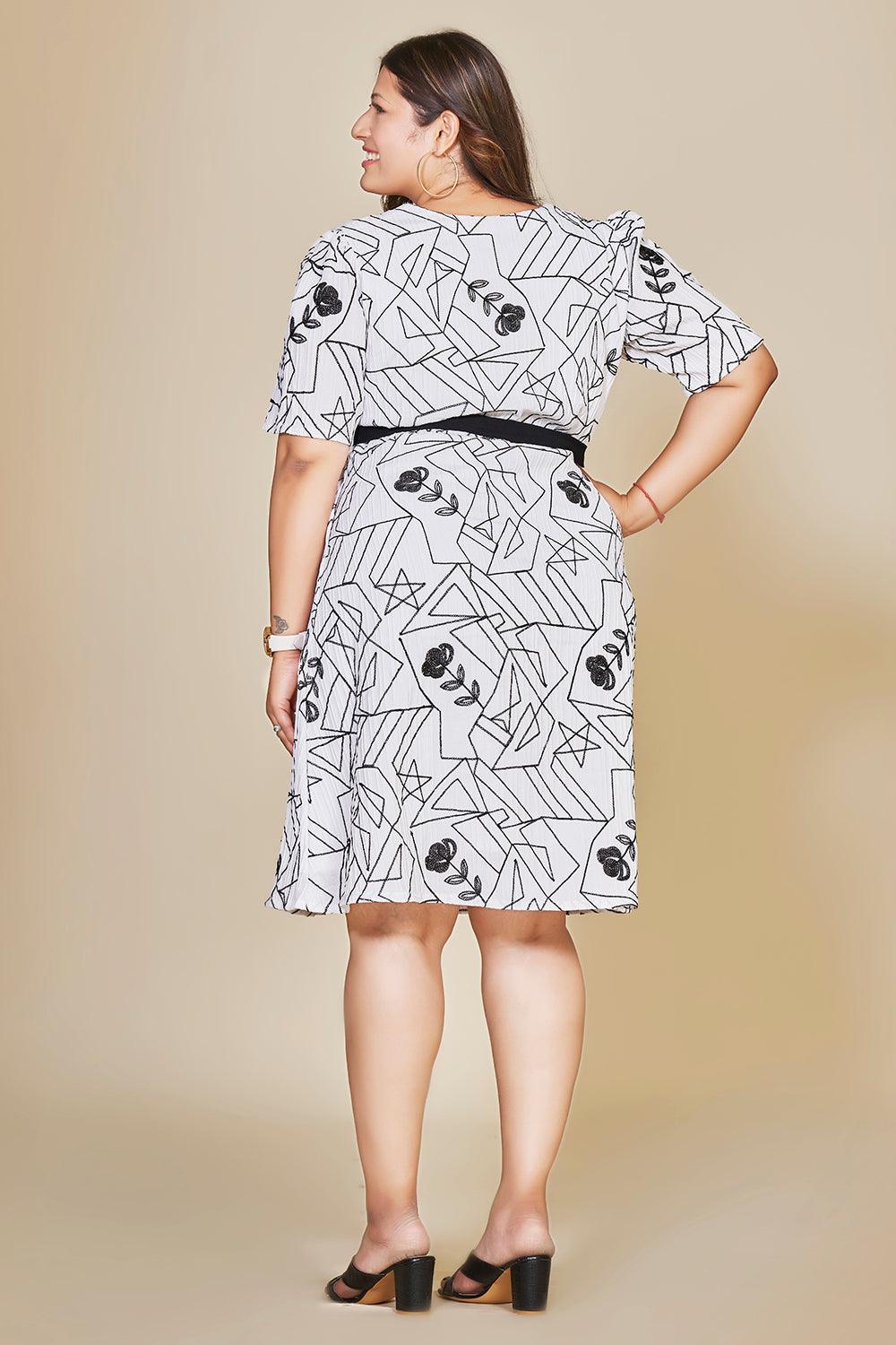 Plus Size Embroidered White Dress - Curvy Lane