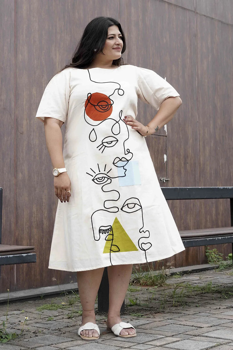 Off White Summer Dress With Cord Work