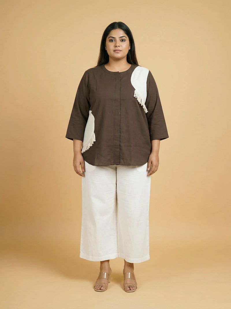 Grey Cotton Patch Work Casual Top