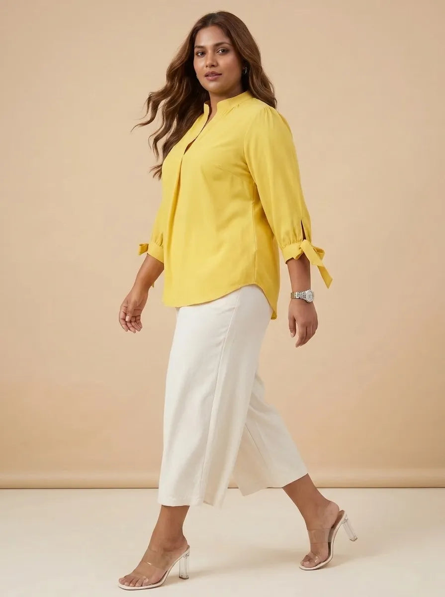 Curvy Lane Women Plus Size High Low Top with Tie Up Long Sleeves