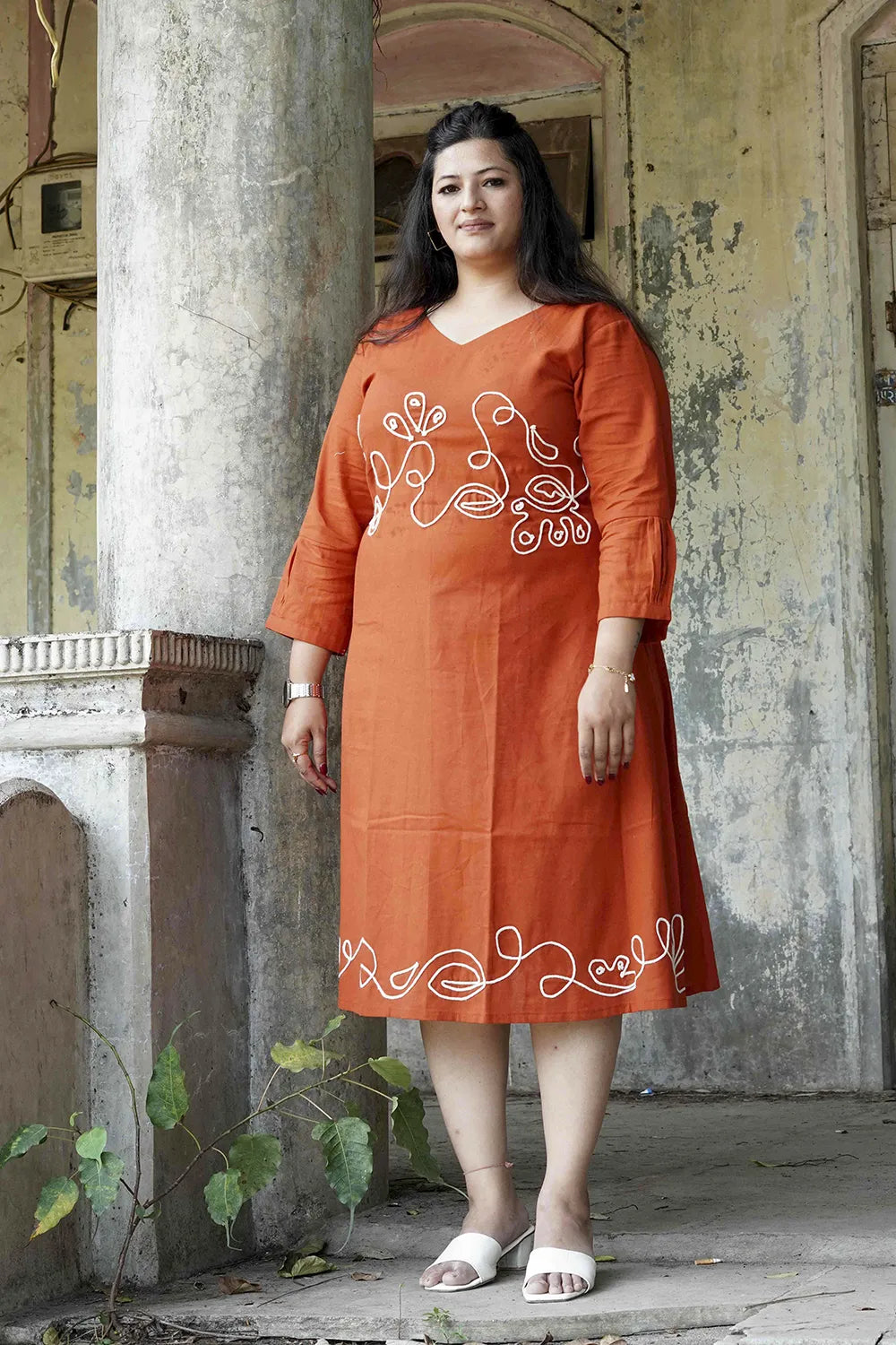 Rust Orange Trendy Cotton Summer Dress