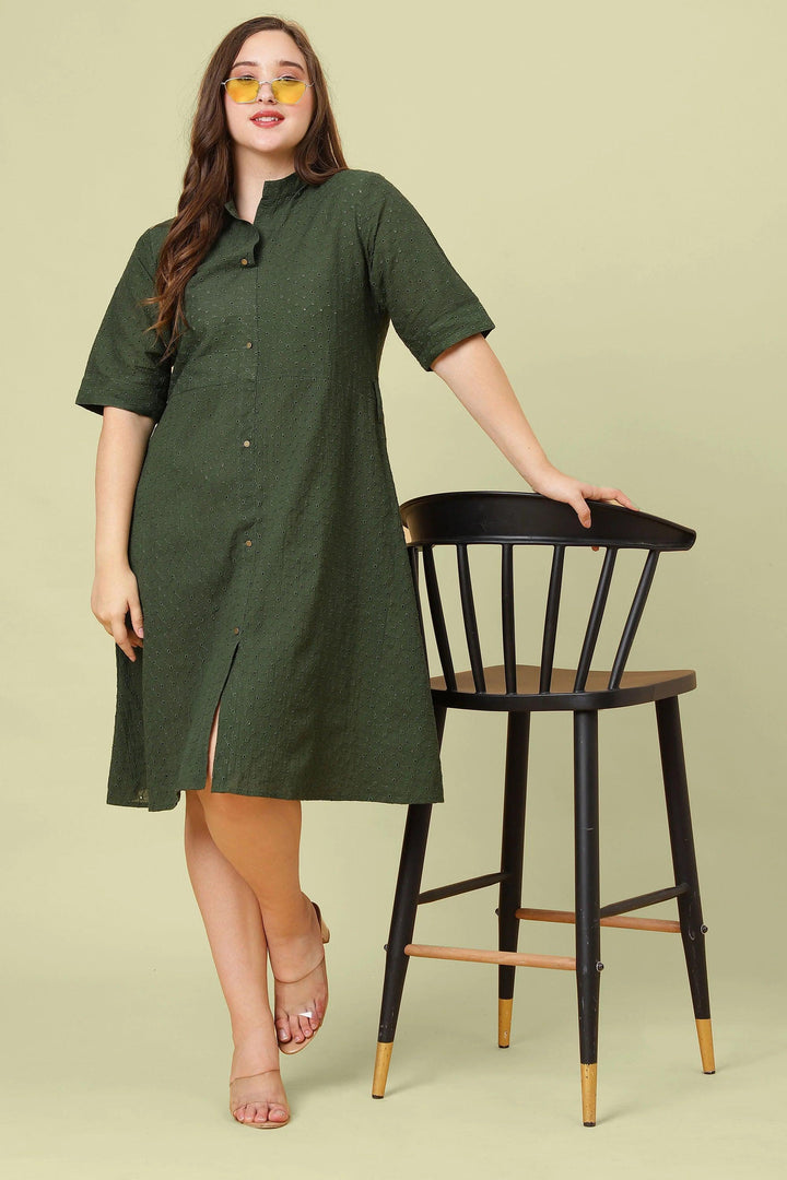 Curvy Lane Women Plus Size Cotton Schfilli Front Full Placket Dress - Curvy Lane