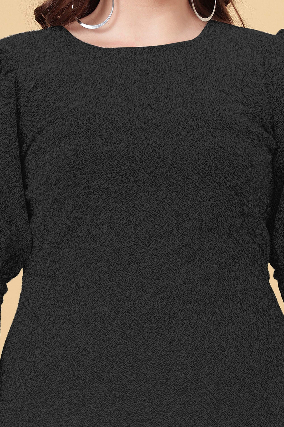 Black Shimmered Puff Sleeves Sheath Party Dress