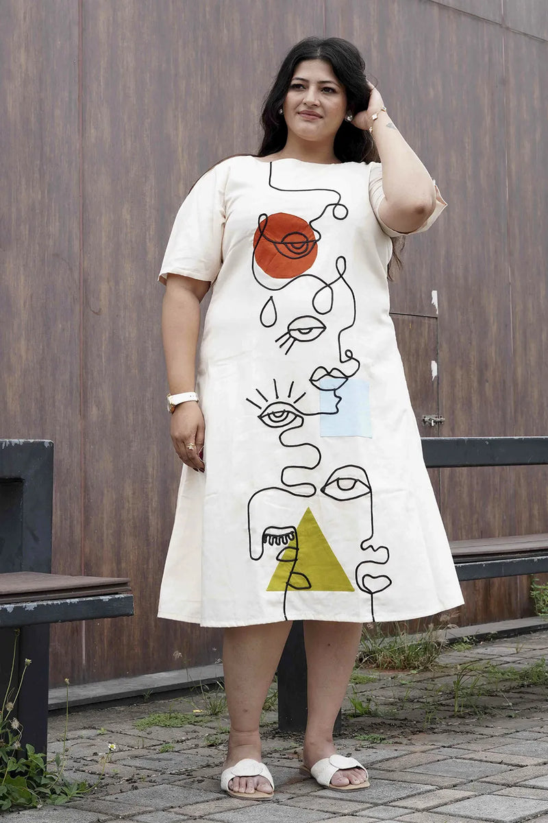 Off White Summer Dress With Cord Work