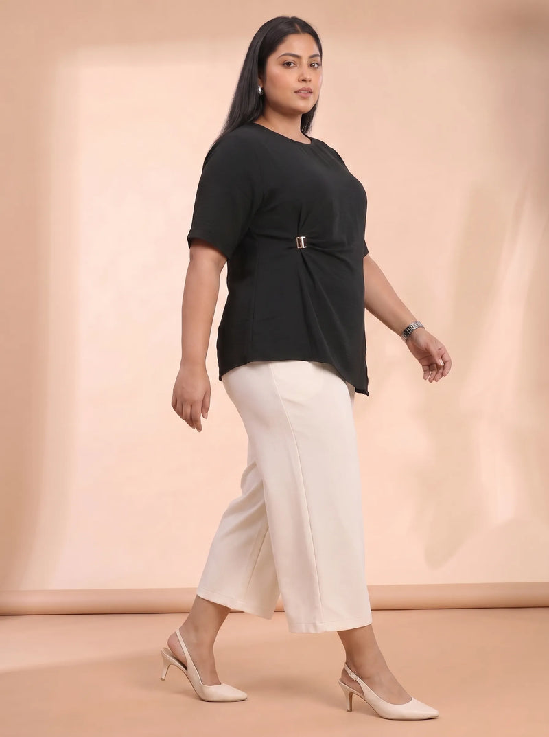 Black asymmetric casual top for women