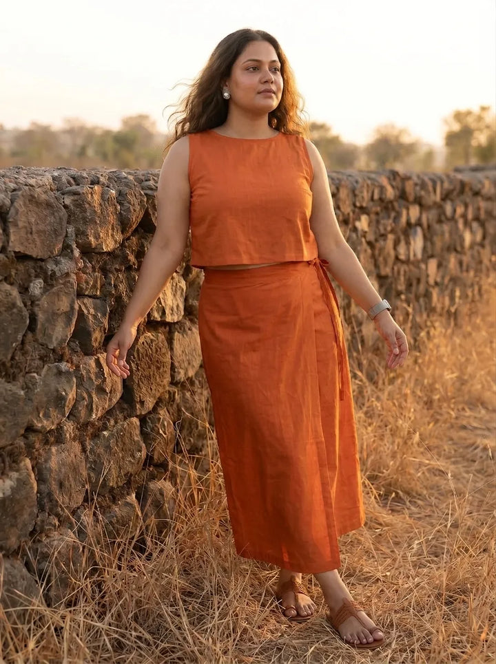 Orange Wrap Stylish Skirt for Women
