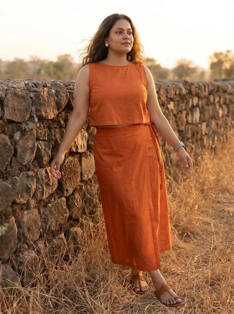 Orange Wrap Skirt with Matching Top
