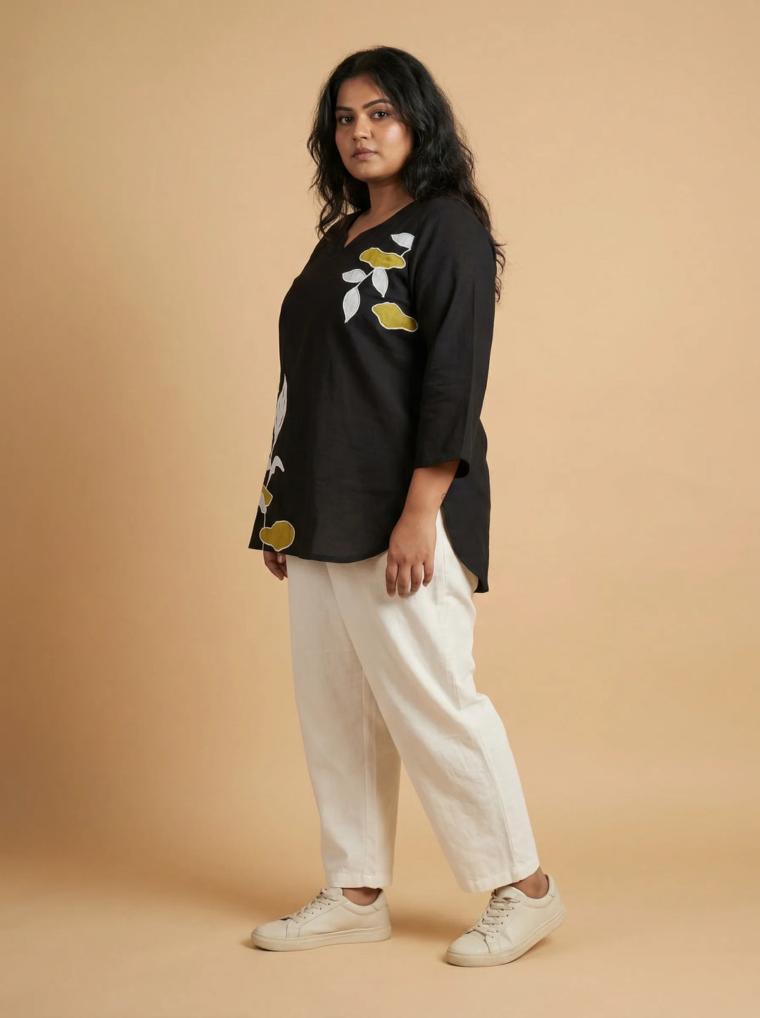 Black Botanical Applic Cord Work Top