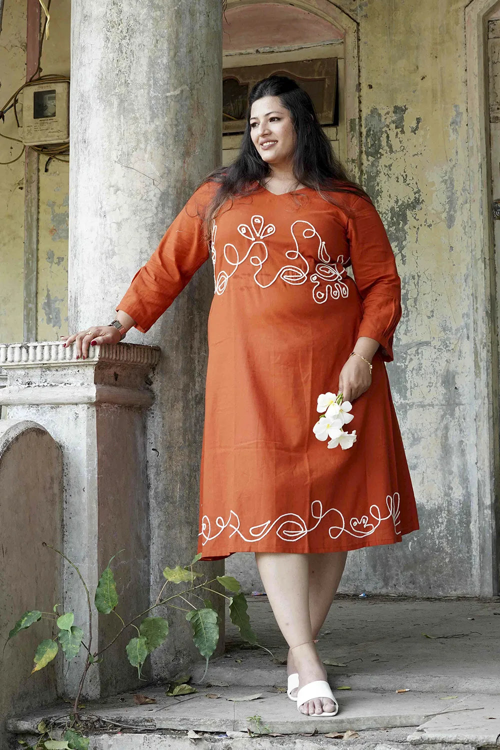 Rust Orange Trendy Cotton Summer Dress