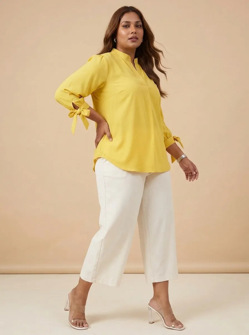 Curvy Lane Women Plus Size High Low Top with Tie Up Long Sleeves