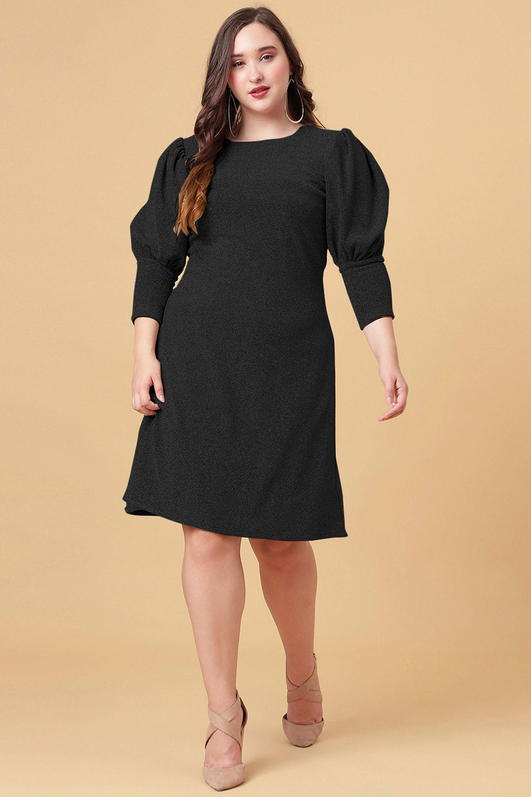 Black Shimmered Puff Sleeves Sheath Party Dress