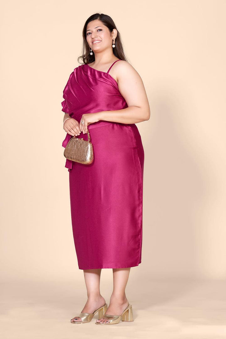 Elegant Velvet Satin One-Shoulder Midi Dress - Curvy Lane