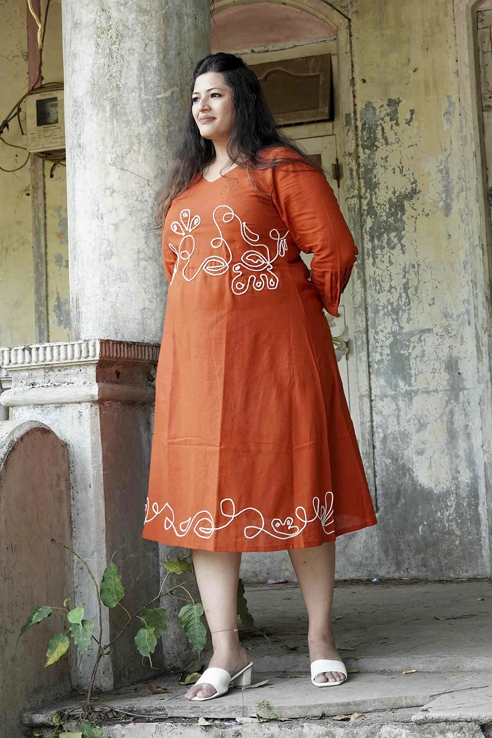 Rust Orange Trendy Cotton Summer Dress