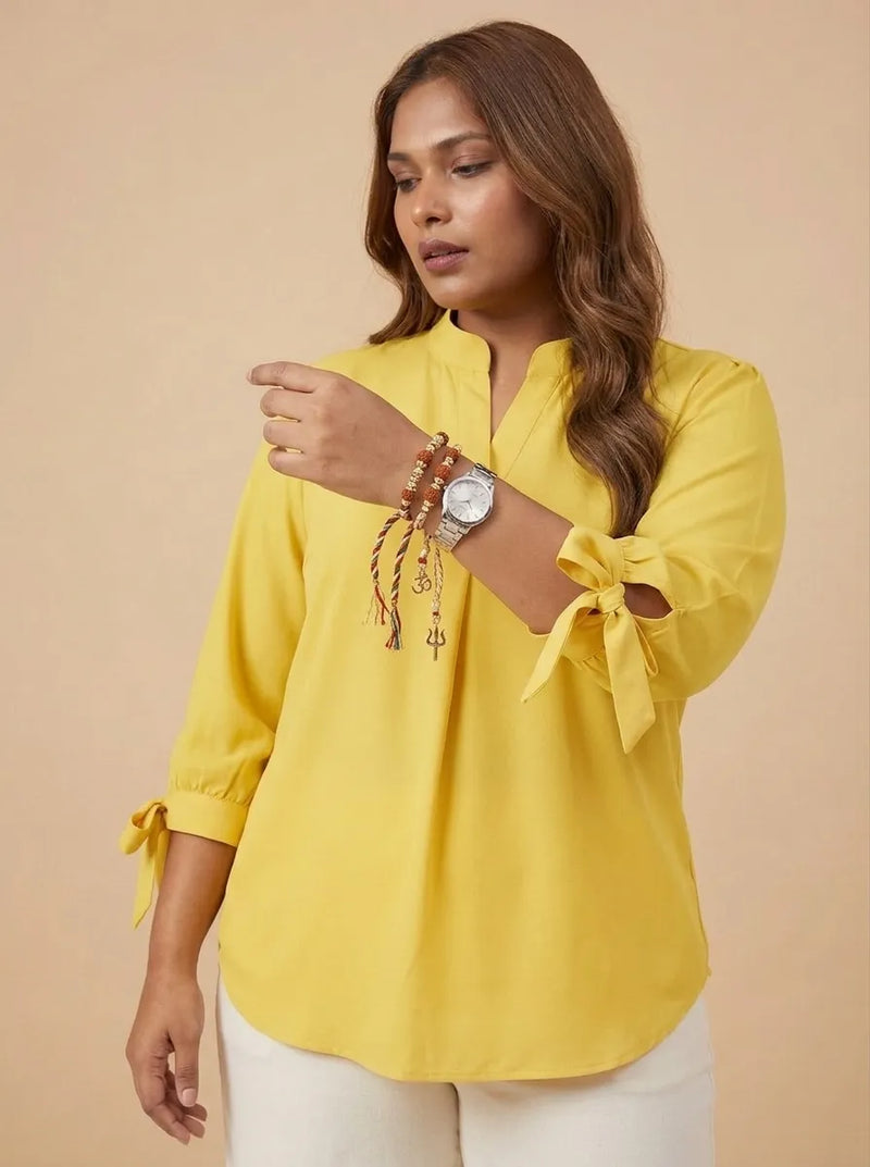 Curvy Lane Women Plus Size High Low Top with Tie Up Long Sleeves