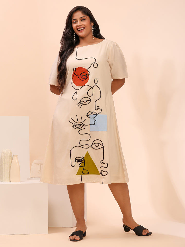 Off White Summer Dress With Cord Work