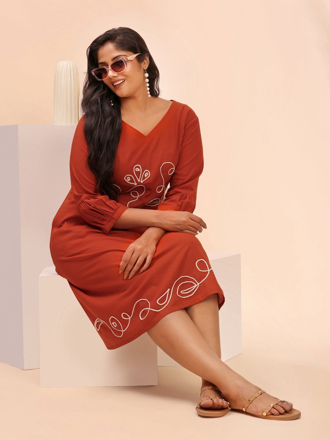 Rust Orange Trendy Cotton Summer Dress