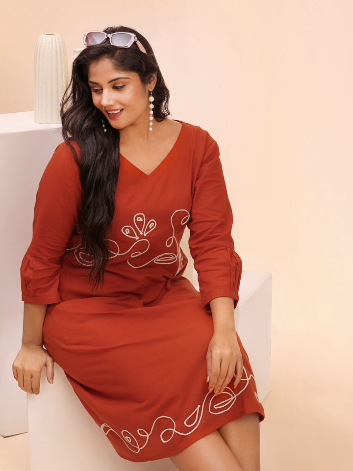 Rust Orange Trendy Cotton Summer Dress