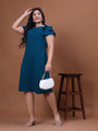 Teal Blue Off Shoulder A-Line Party Wear Dress
