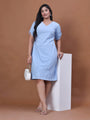 Sky Blue Solid Party Wear Dress for Women with V-Neck