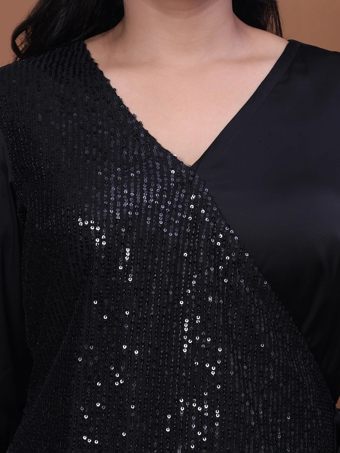 Curvy Lane Black Sequin & Velvet Satin  Party Dress