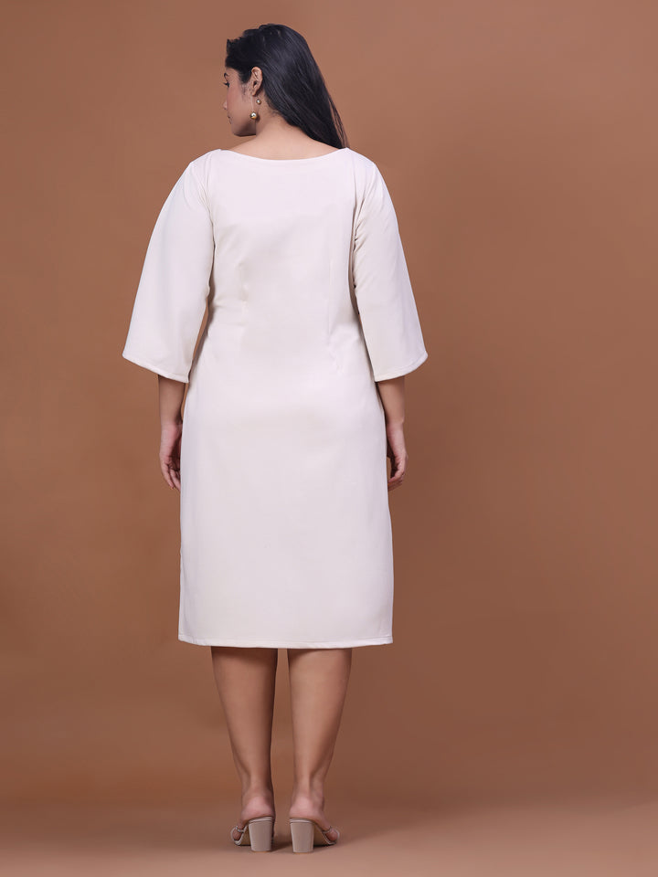 Pearl White Boat Neck Bell Sleeve Party Wear Dress