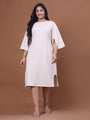 Pearl White Boat Neck Bell Sleeve Party Wear Dress