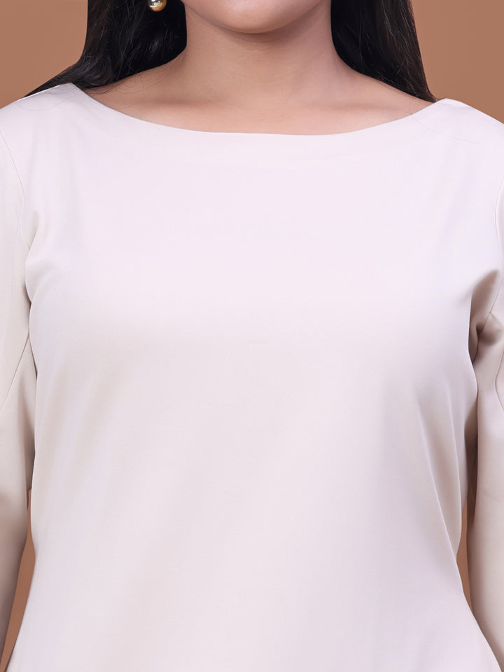 Pearl White Boat Neck Bell Sleeve Party Wear Dress