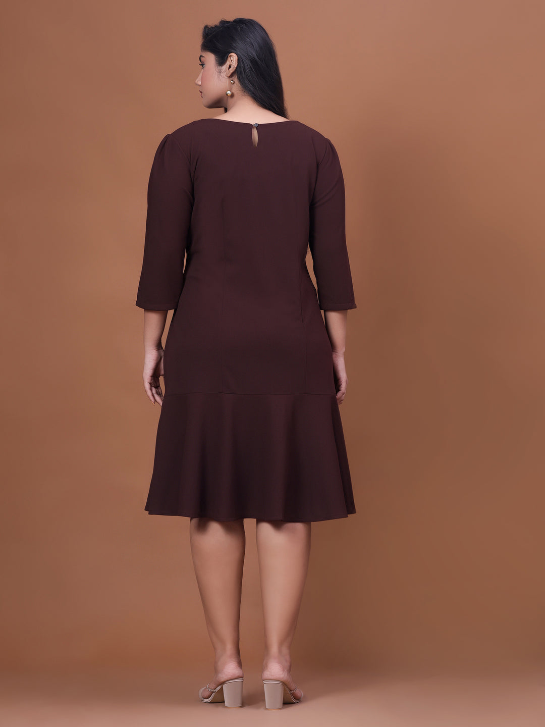 Curvy Lane Brown Straight Party Wear Dress