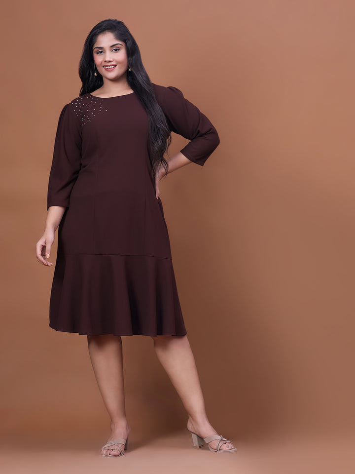 Curvy Lane Brown Straight Party Wear Dress