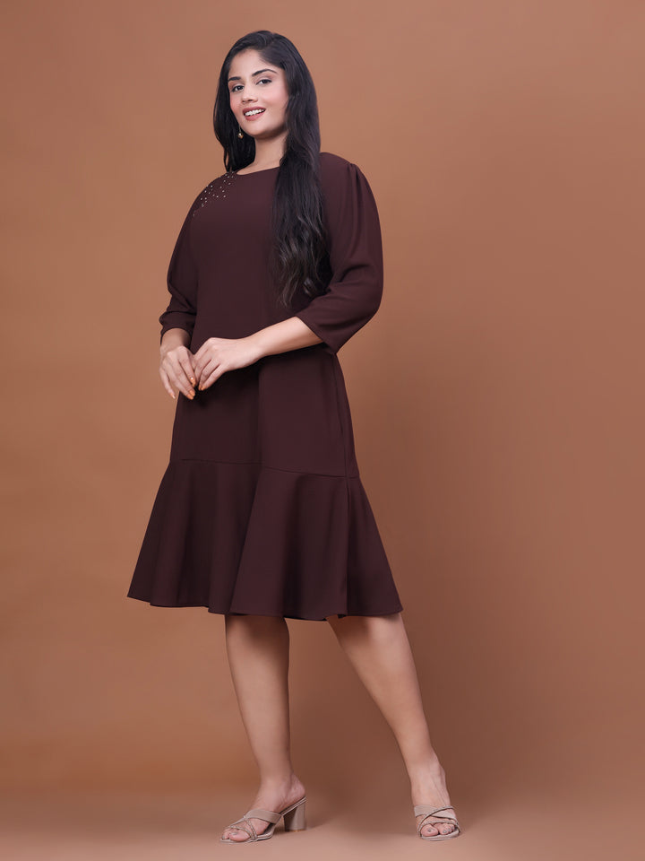 Curvy Lane Brown Straight Party Wear Dress