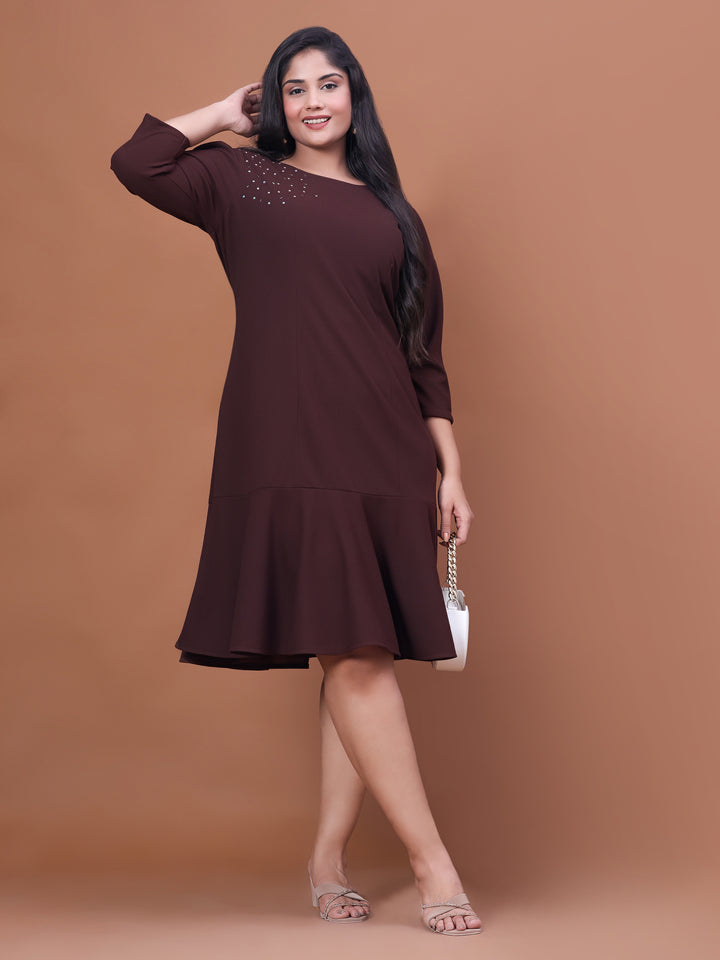 Curvy Lane Brown Straight Party Wear Dress
