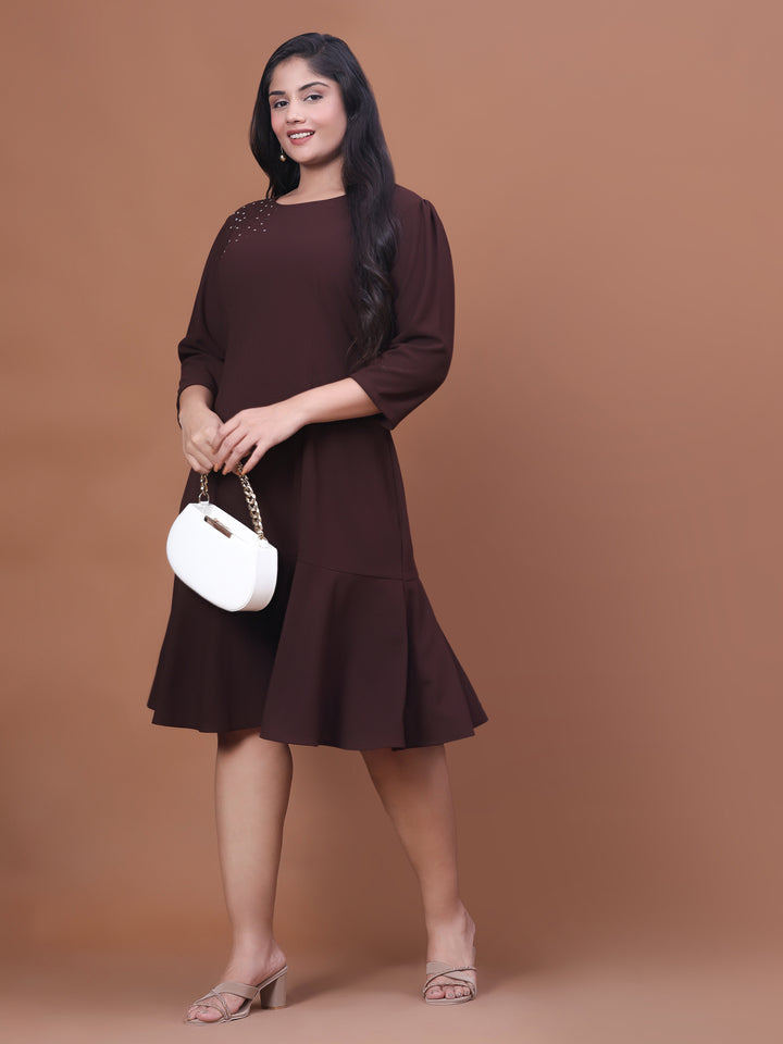 Curvy Lane Brown Straight Party Wear Dress