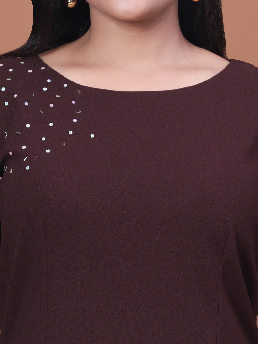 Curvy Lane Brown Straight Party Wear Dress